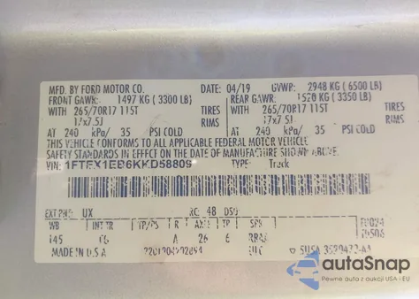2019 Ford F-150 Xl from USA, damaged, VIN 1FTEX1EB6KKD58809